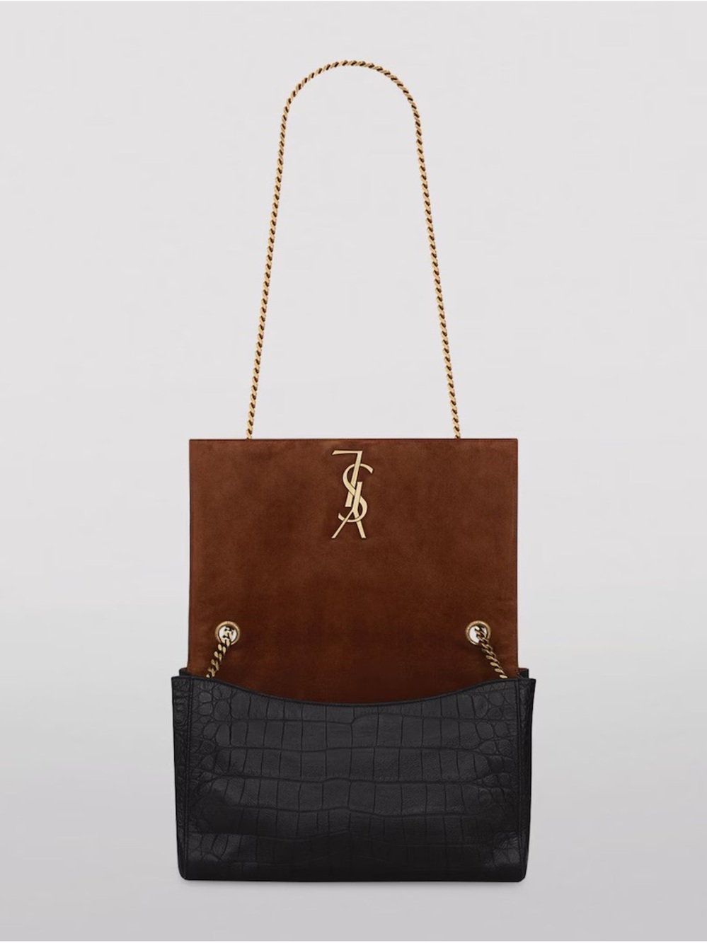 Saint Laurent Kate Reversible Shoulder Bag in Croc Embossed Leather and Suede
